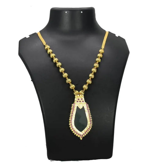 Premium Gold Plated Ball Necklace With Nagapadam Pendant showcasing elegant design and intricate ruby adornments.