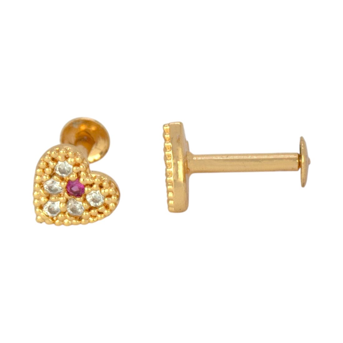 Pretty Small Gold Plated Ruby CZ Stone Heart Studs - KSupreme