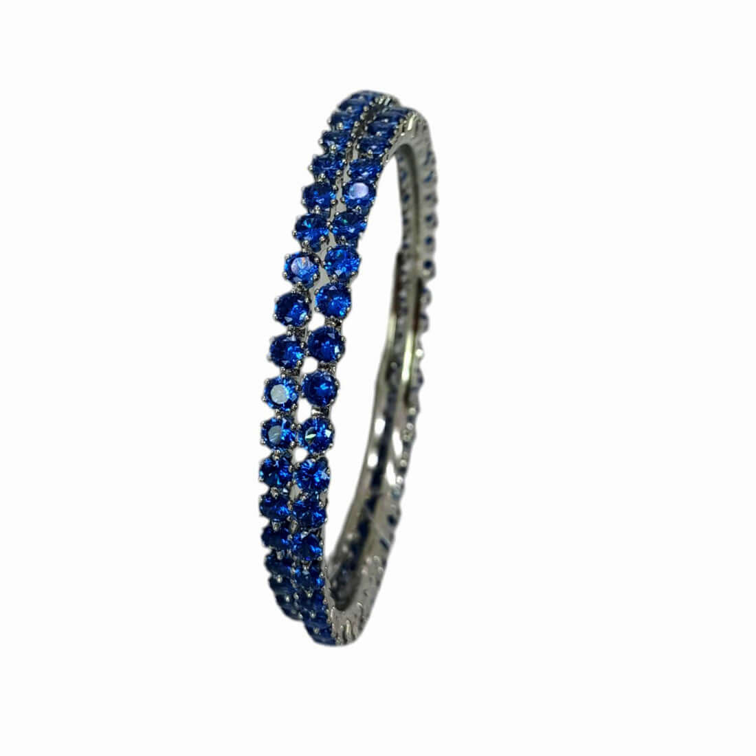Radiant Rhodium Plated Blue Sapphire Stone Bangles - K Supreme