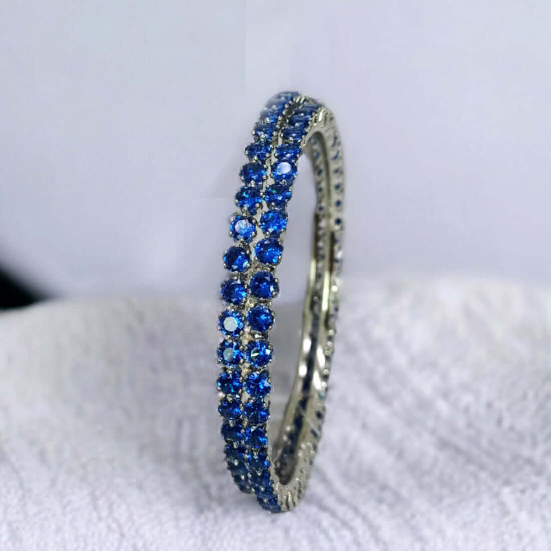 Radiant Rhodium Plated Blue Sapphire Stone Bangles - K Supreme