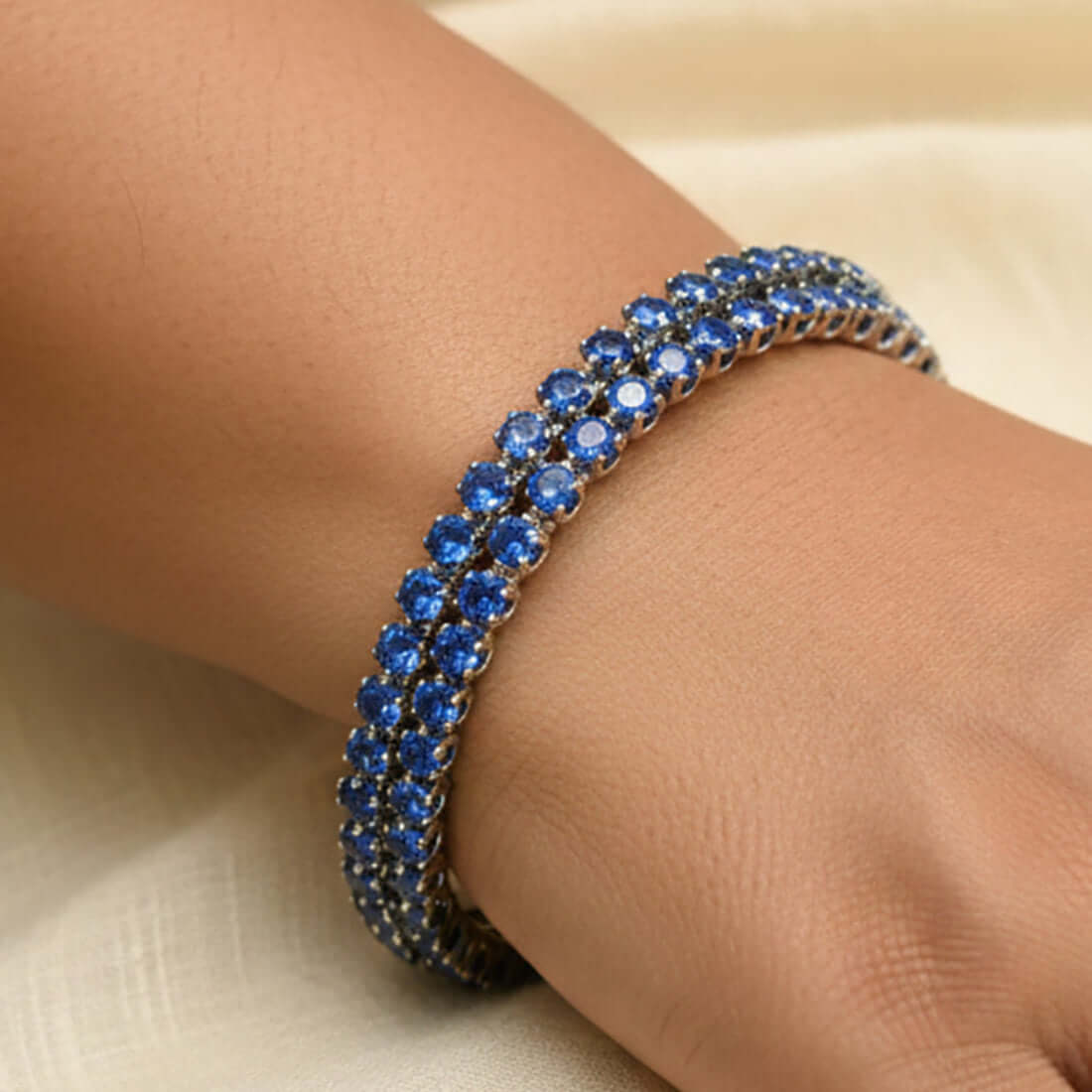 Radiant Rhodium Plated Blue Sapphire Stone Bangles - K Supreme