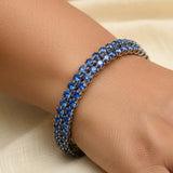 Radiant Rhodium Plated Blue Sapphire Stone Bangles - K Supreme