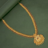 Ravishing Gold Plated Net Ruby Pendant Long Necklace - KSupreme