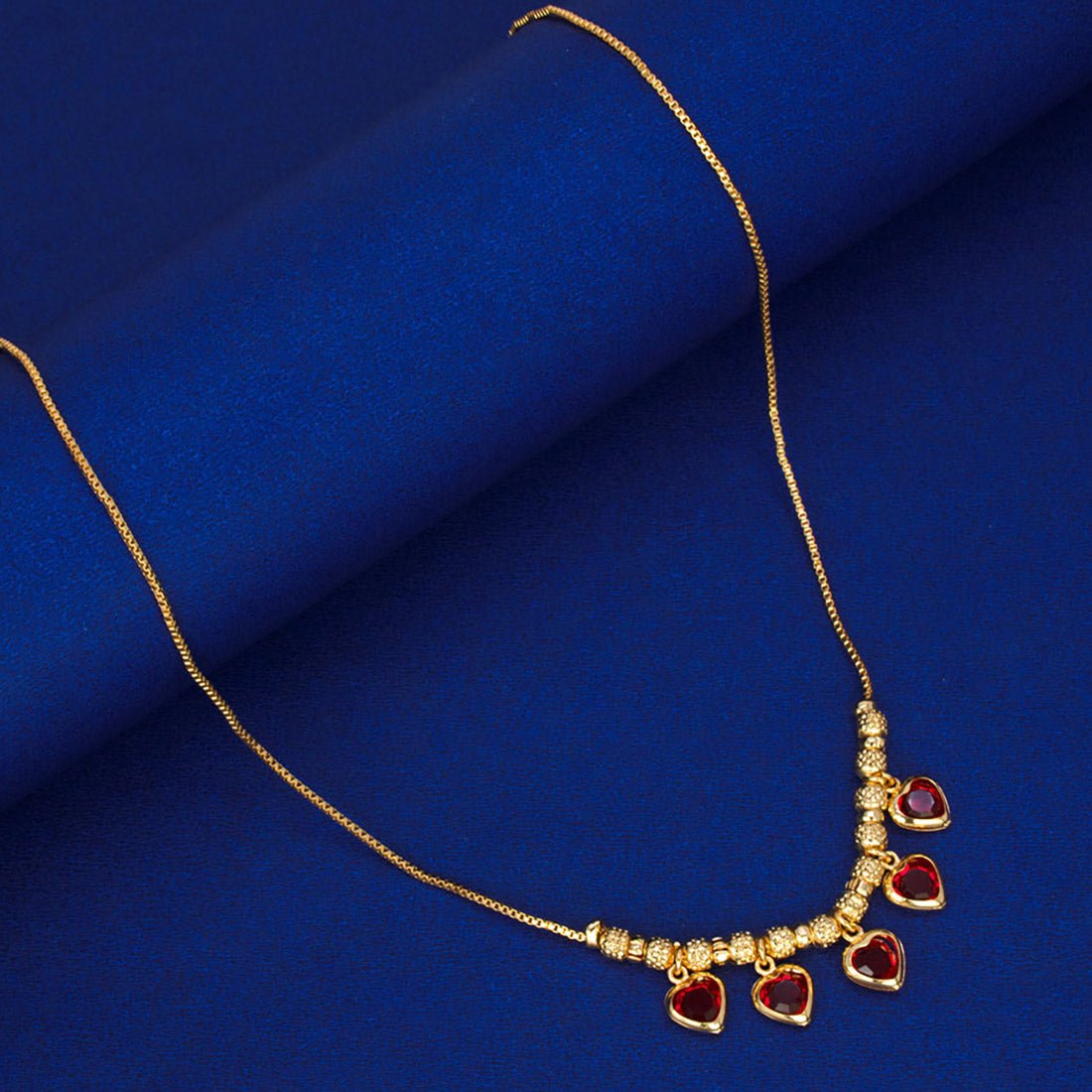 Red Crystal Hearts Gold Plated Designer Beads Necklace - K Supreme