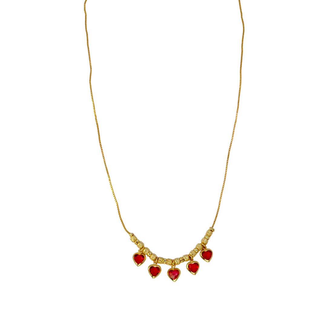 Red Crystal Hearts Gold Plated Designer Beads Necklace - K Supreme