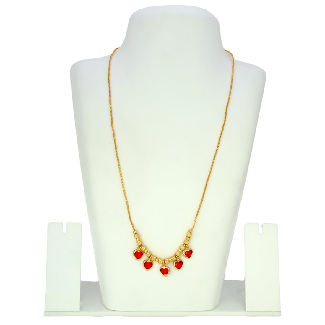 Red Crystal Hearts Gold Plated Designer Beads Necklace - K Supreme