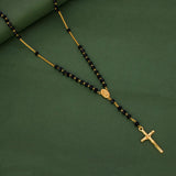 Religious Black Crystal Rosary Cross Chain - KSupreme