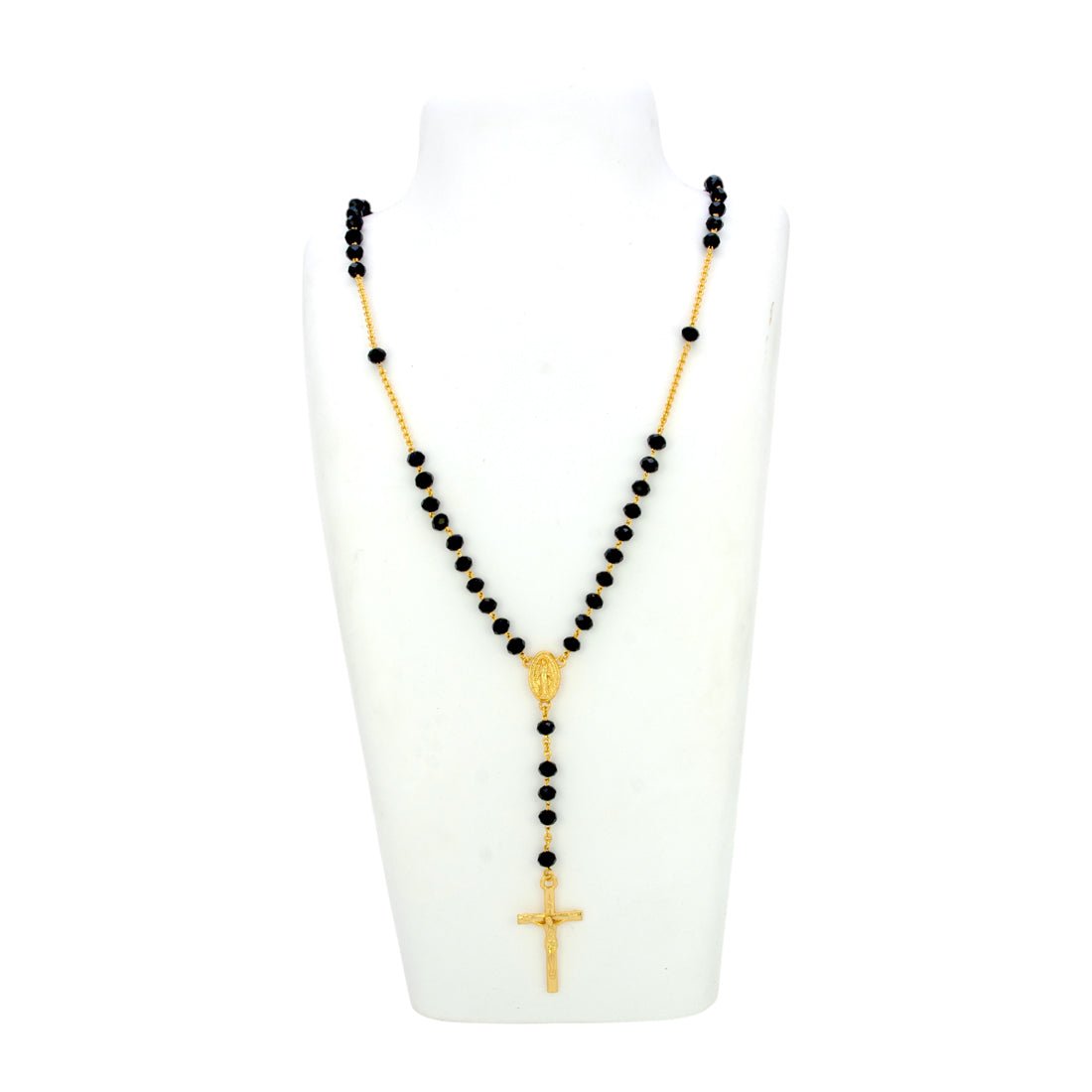 Religious Black Crystal Rosary Cross Chain - KSupreme
