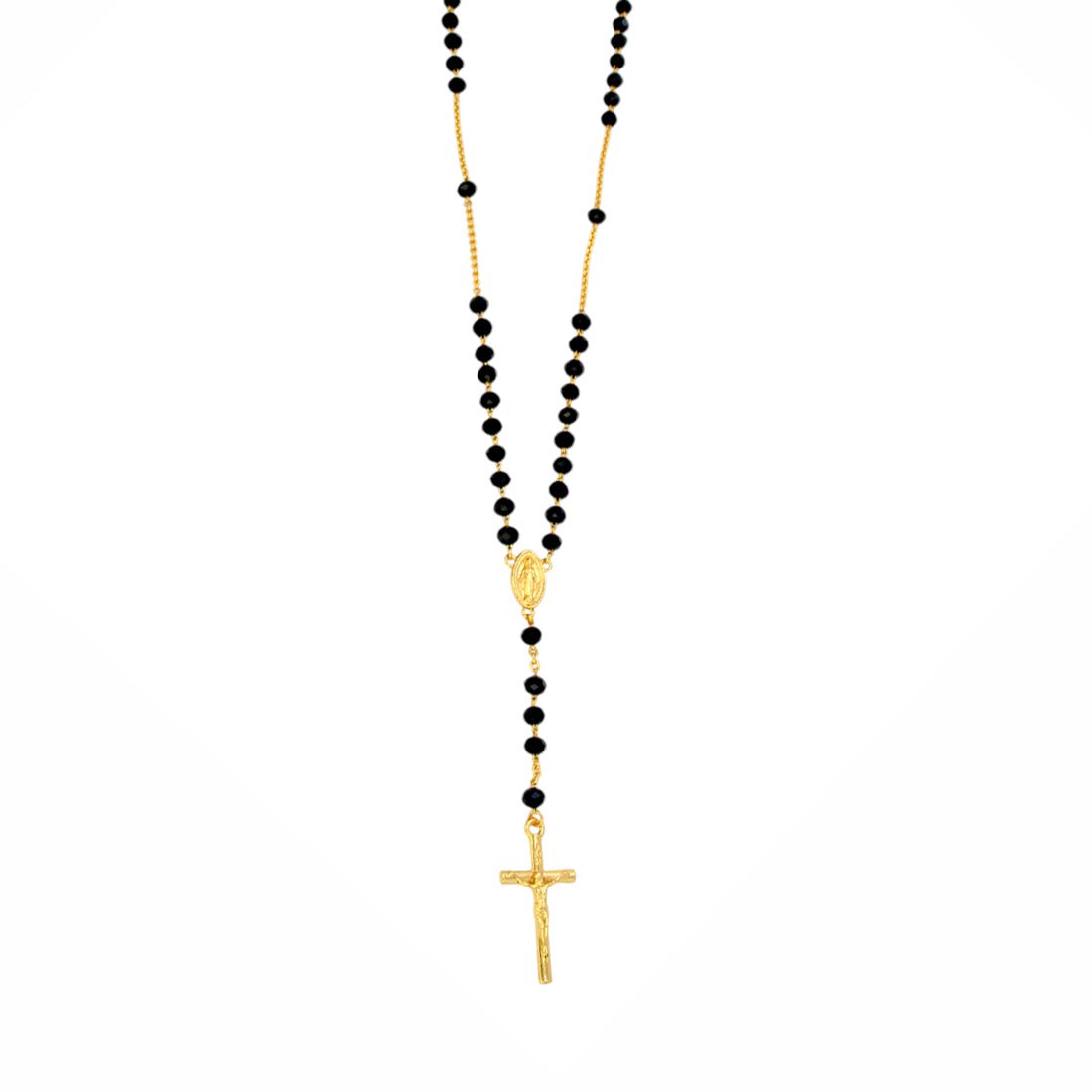 Religious Black Crystal Rosary Cross Chain - KSupreme