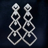 Rhodium Plated American Diamond Pave Long Earrings - K Supreme