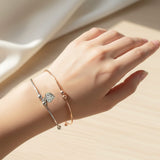 Silver and Rose Gold Plated CZ Heart Charm Fashion Bangle Set - K Supreme