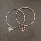 Silver and Rose Gold Plated CZ Heart Charm Fashion Bangle Set - K Supreme