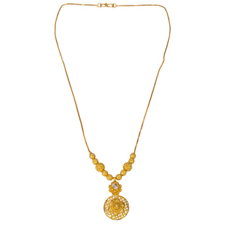Simple Gold Plated CZ Stone Floral Mesh Pendant Necklace - KSupreme