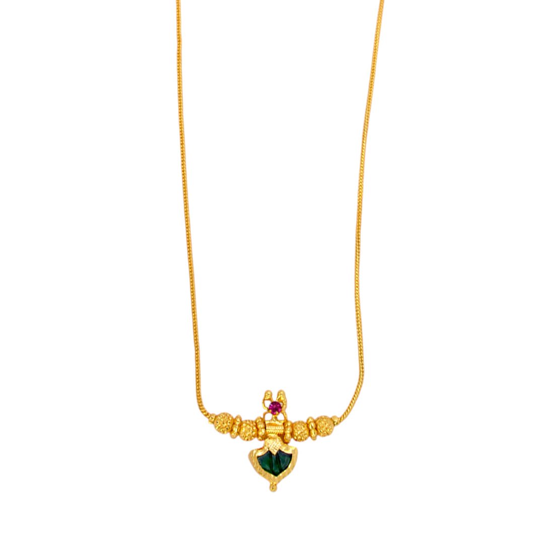 Simple Gold Plated Ruby Palakka Pendant Necklace - KSupreme