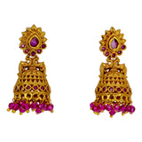 Small Antique Gold Plated Twin Peacock Stone Jhumka Earrings - K Supreme