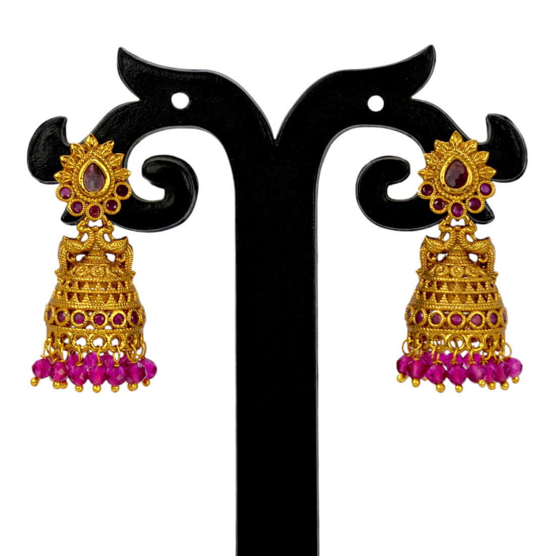 Small Antique Gold Plated Twin Peacock Stone Jhumka Earrings - K Supreme
