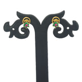 Small Cute Gold Plated Floral Emerald Ruby Stone Ear Studs - K Supreme