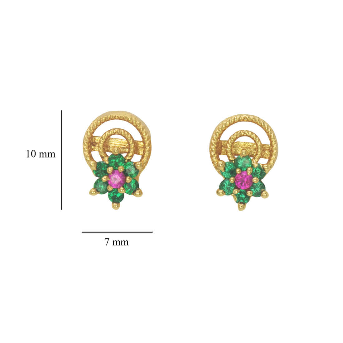 Small Cute Gold Plated Floral Emerald Ruby Stone Ear Studs - K Supreme