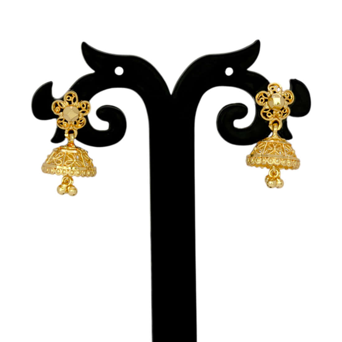 Small Gold Plated Floral Filigree Jhumka Earrings - K Supreme