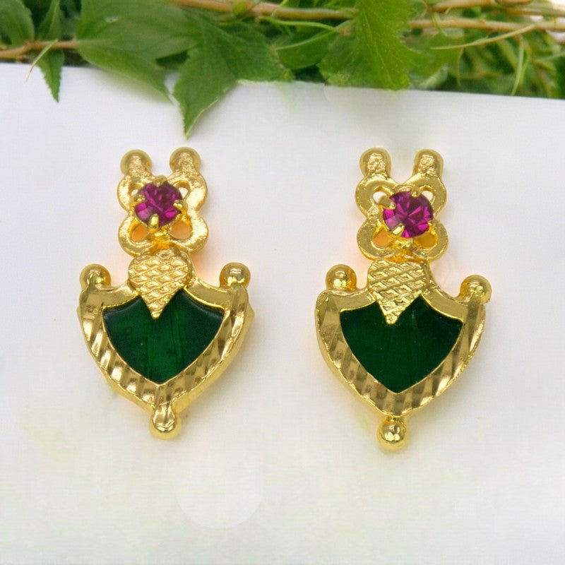 South Traditional Gold Plated Palakka Ear Studs - K Supreme