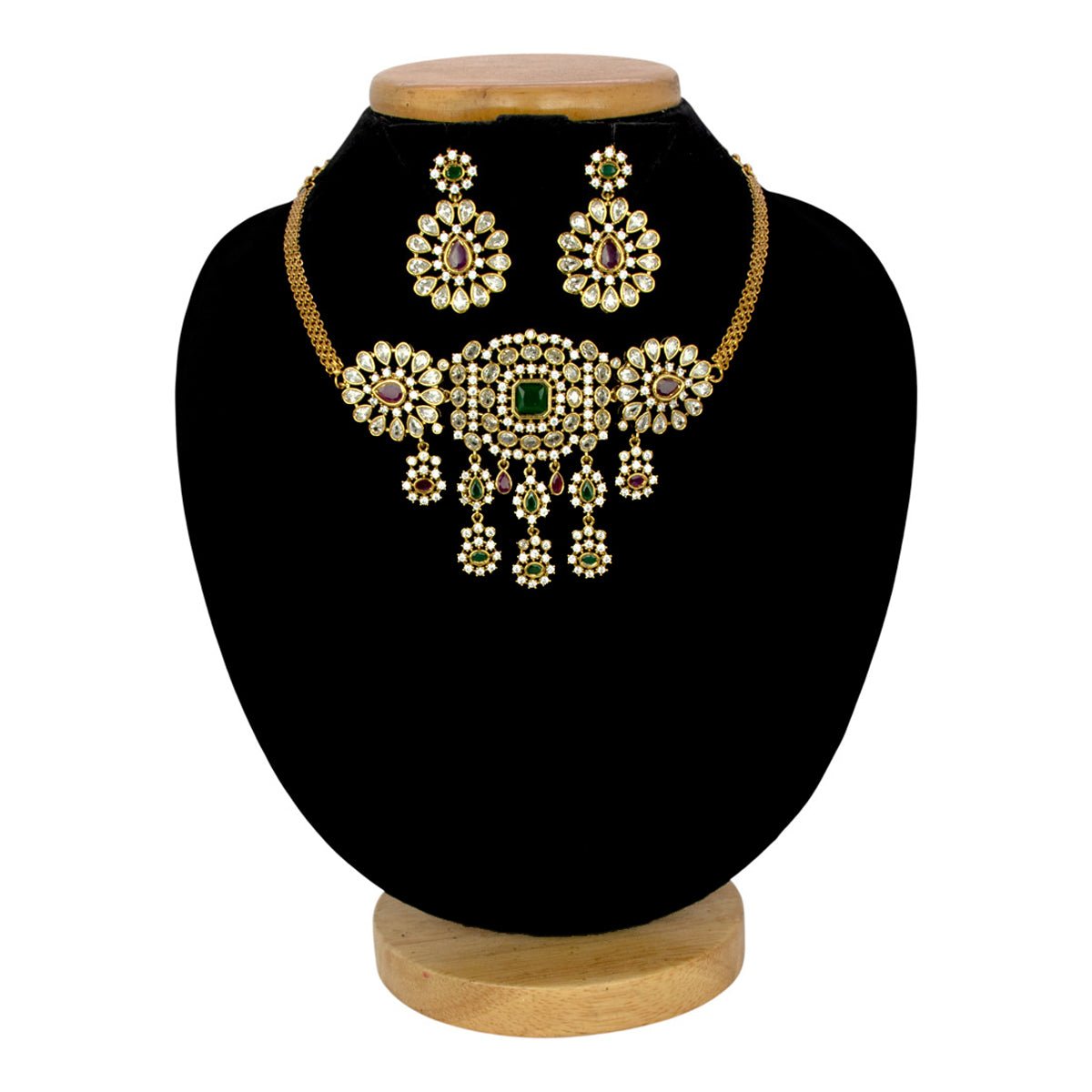 Sparkling Antique Gold Plated CZ Stone Floral Choker Set - KSupreme