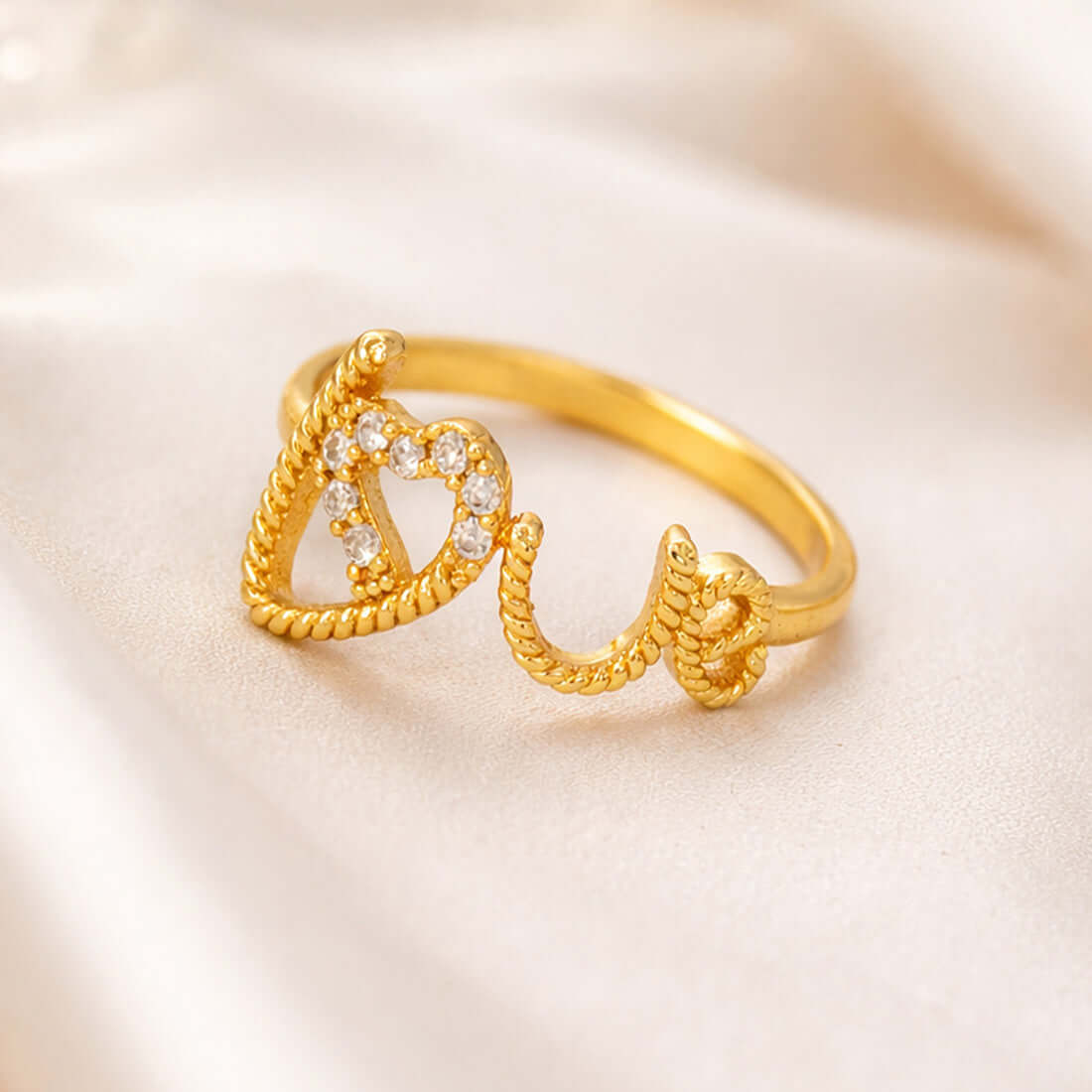 Spiral Gold Plated CZ Love Heart Finger Ring - K Supreme