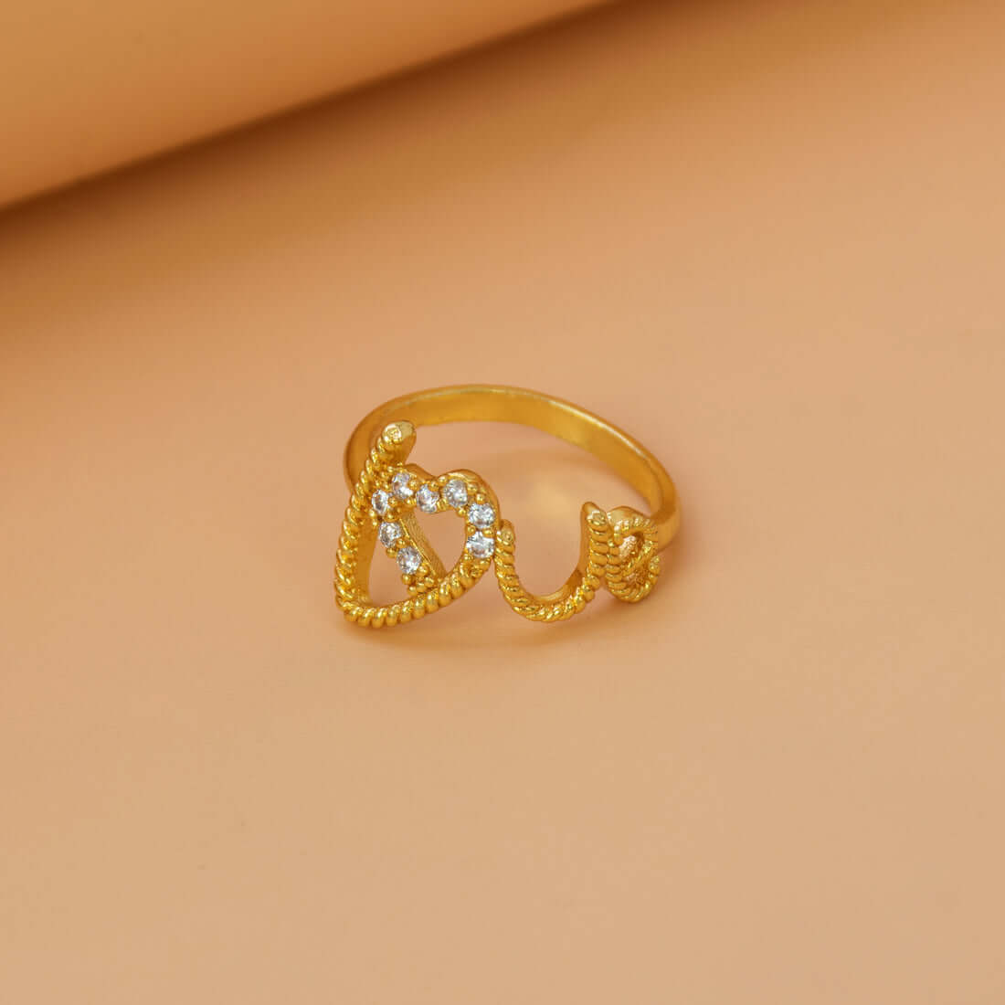 Spiral Gold Plated CZ Love Heart Finger Ring - K Supreme