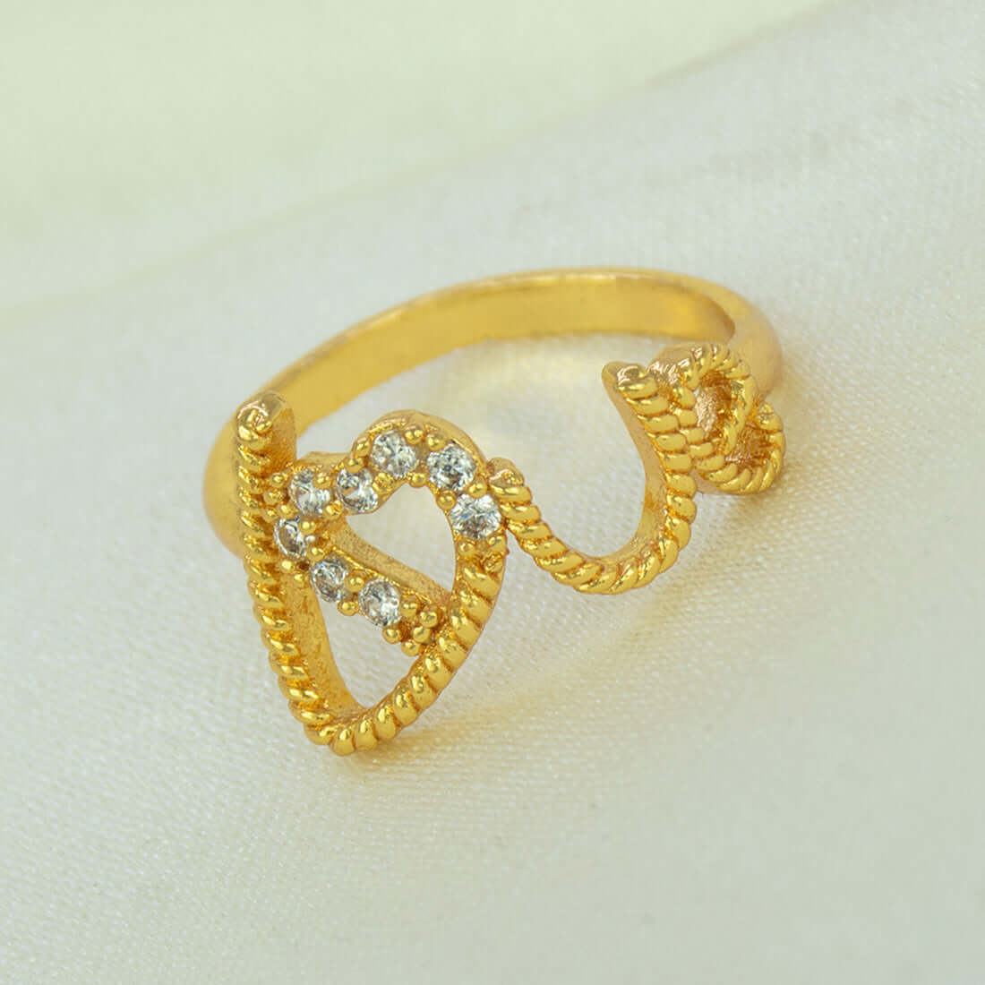 Spiral Gold Plated CZ Love Heart Finger Ring - K Supreme