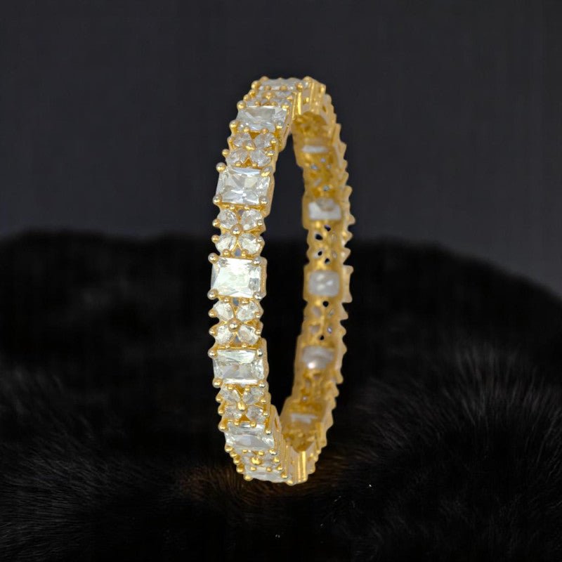 Splendid Gold Plated CZ Floral Stone Bangle - K Supreme