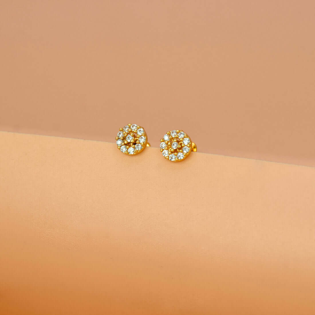 Splendid Small Gold Plated Round CZ Floral Stud Earrings - K Supreme