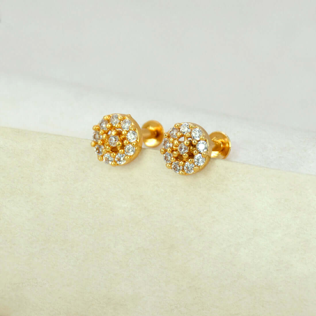 Splendid Small Gold Plated Round CZ Floral Stud Earrings - K Supreme