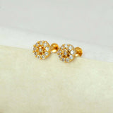 Splendid Small Gold Plated Round CZ Floral Stud Earrings - K Supreme