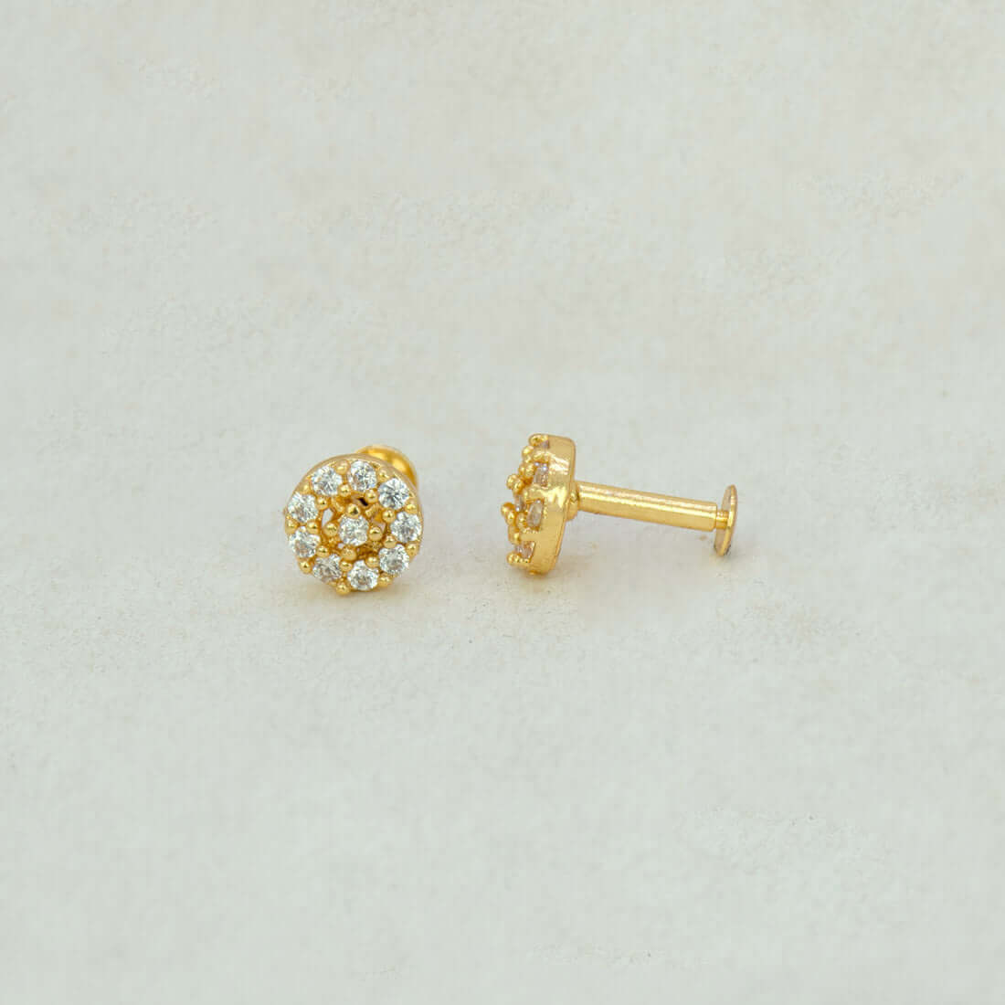 Splendid Small Gold Plated Round CZ Floral Stud Earrings - K Supreme
