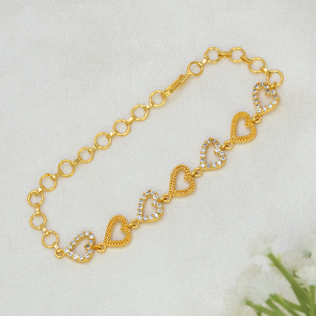 Gold Plated CZ Stone Heart Bracelet