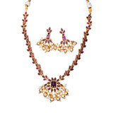 Antique Floral Red Kemp Stone Necklace Set