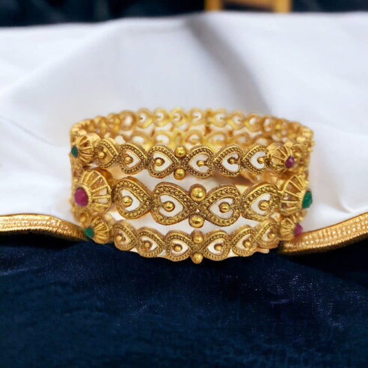 Stunning Bridal Antique Gold Plated Heart Bangles Set of 3 - K Supreme