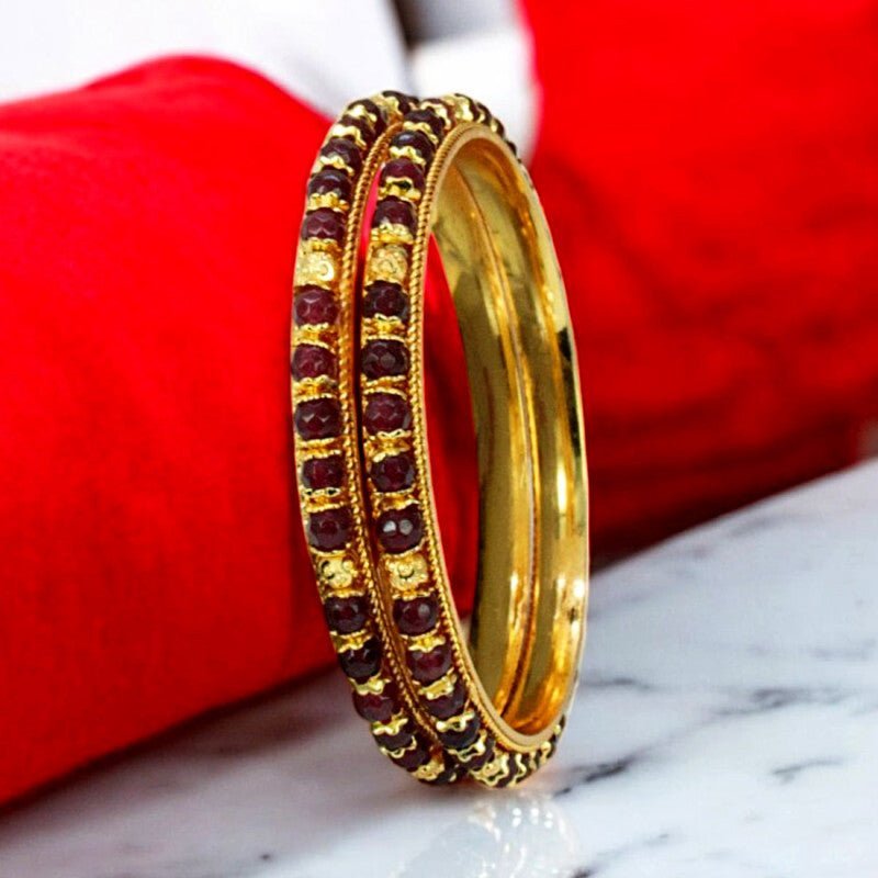 Stunning Gold Plated Crystal And Golden Beads Bangles - KSupreme