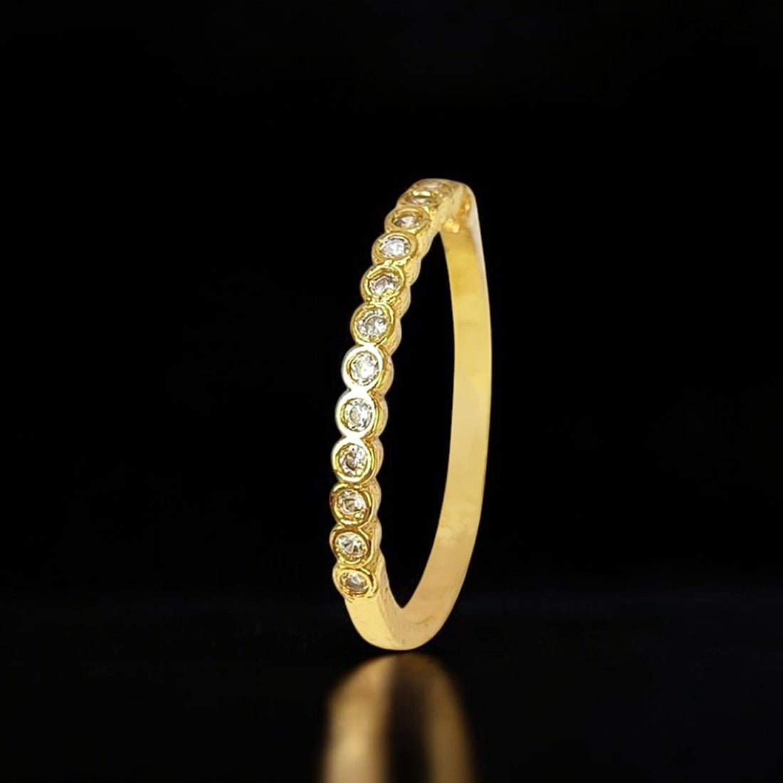 Stunning Gold Plated CZ Stones Ladies Ring showcasing elegant design with sparkling stones.