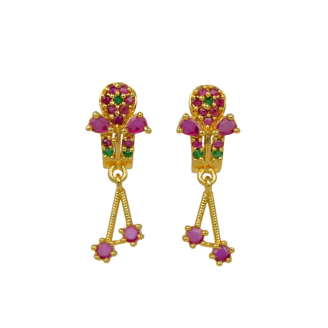 Stunning Gold Plated Ruby Emerald Floral Drop Earrings - KSupreme