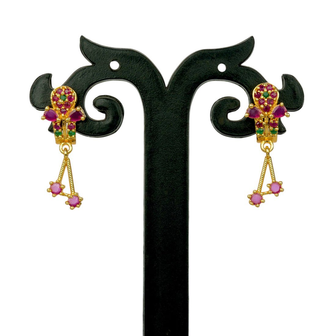 Stunning Gold Plated Ruby Emerald Floral Drop Earrings - KSupreme