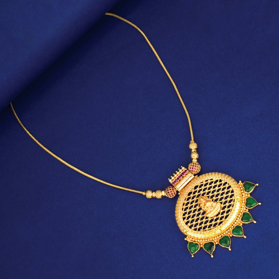 Stunning Gold Plated Ruby Green Heart Lakshmi Pendant Necklace - K Supreme