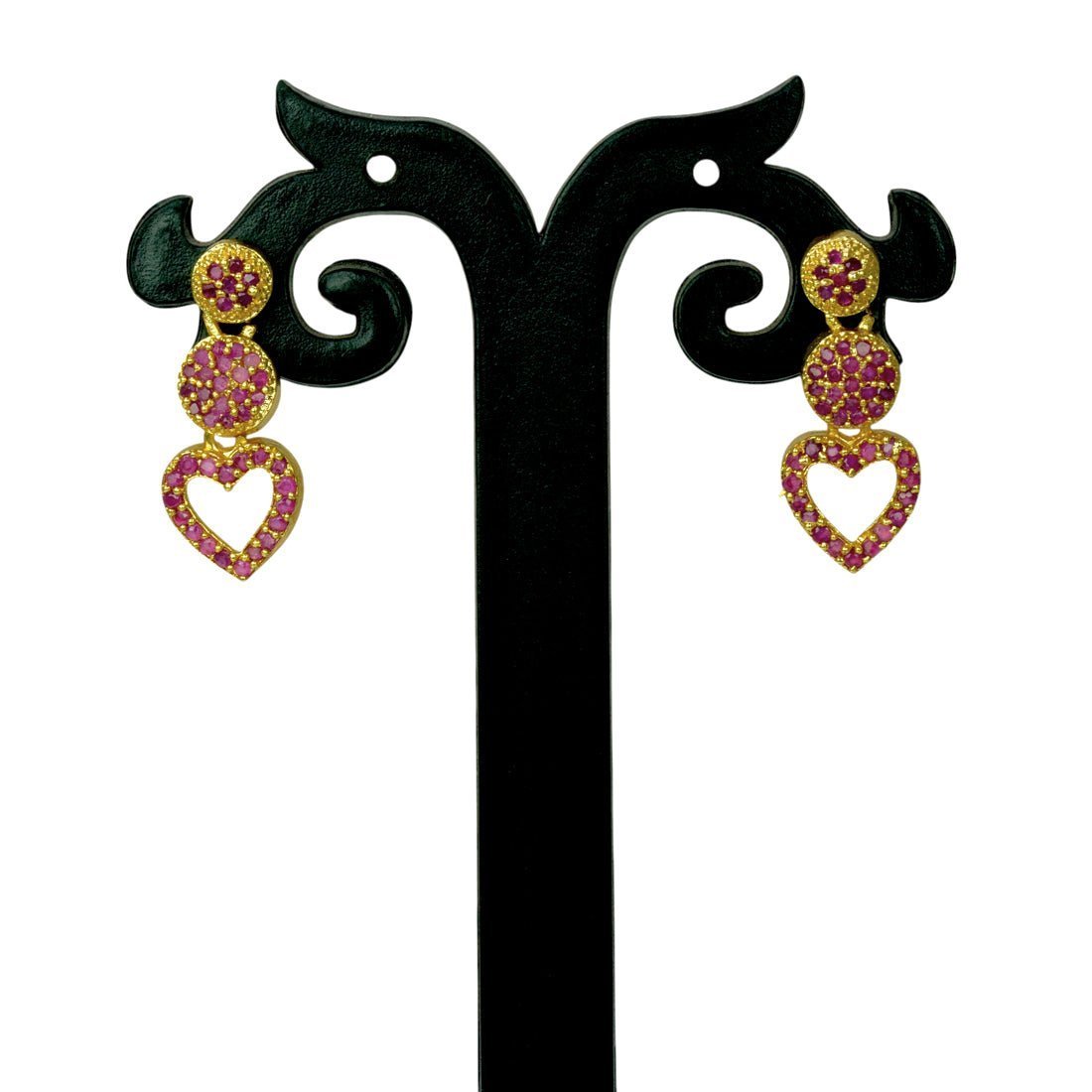 Stunning Gold Plated Ruby Stone Heart Drop Earrings - KSupreme