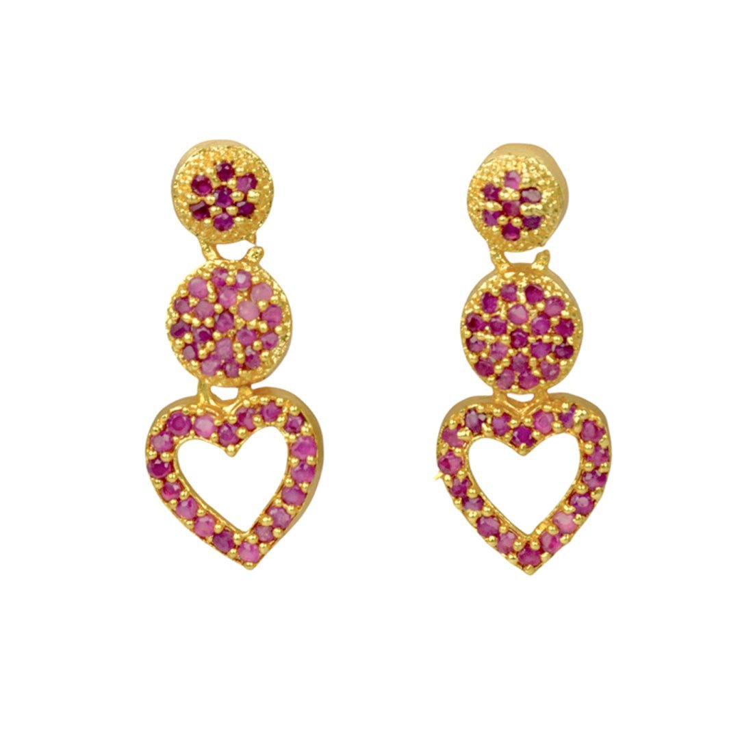 Stunning Gold Plated Ruby Stone Heart Drop Earrings - KSupreme