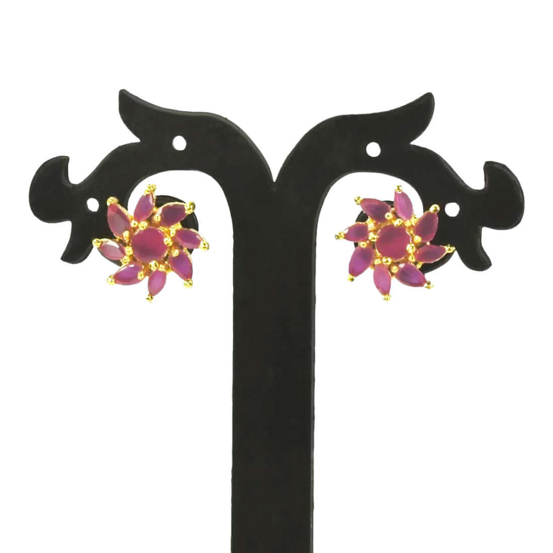 Stunning Semi - Precious Ruby Stones Floral Ear Studs - K Supreme