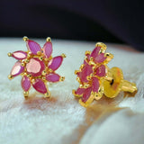 Stunning Semi - Precious Ruby Stones Floral Ear Studs - K Supreme