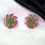 Swirl Ruby Emerald Stones Floral Ear Studs