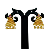 Stylish Gold Plated Beads Hanging Triangle Ruby Ear Studs