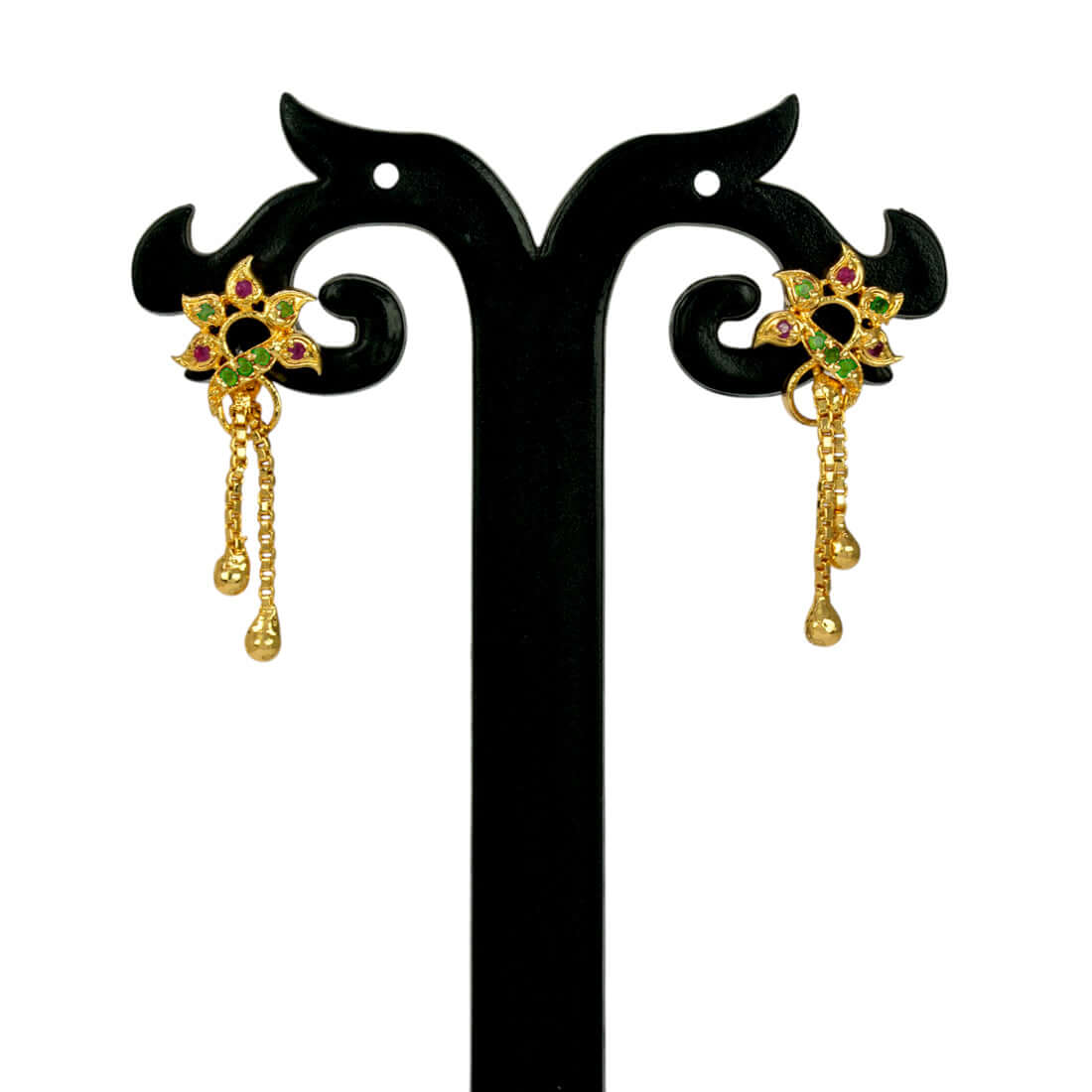 Stylish Gold Plated Box Chain Tassels Floral Stone Earrings - K Supreme