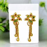 Stylish Gold Plated Box Chain Tassels Floral Stone Earrings - K Supreme