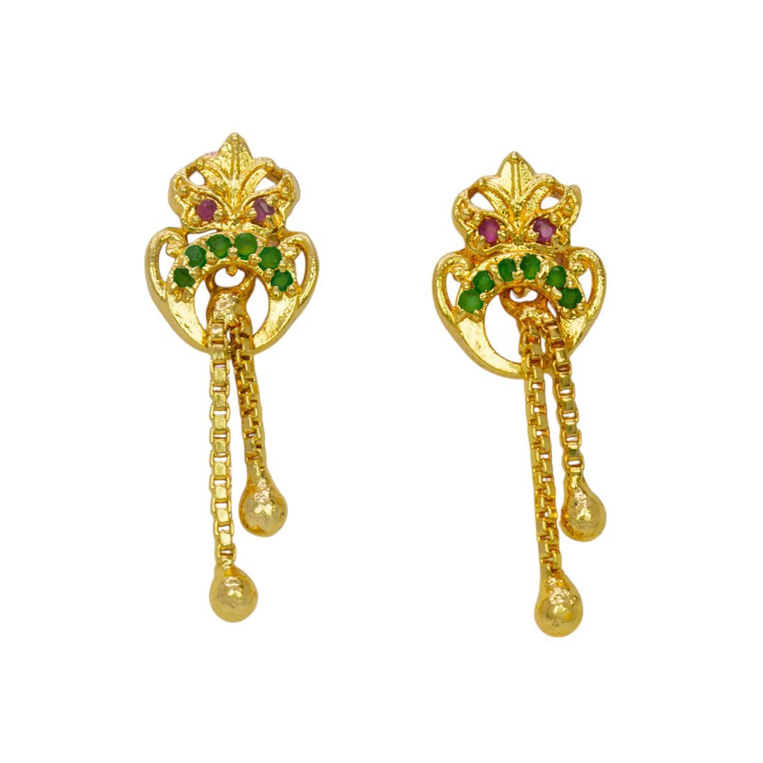 Stylish Gold Plated Box Chain Tassels Stone Earrings - KSupreme